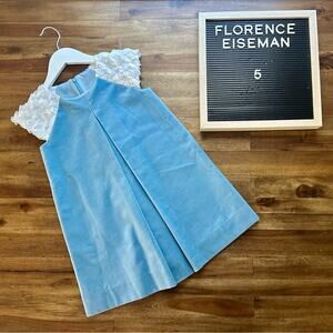 Florence Eiseman Blue Velvet Dress with Lace Sequin Short Sleeve Dress Preppy 5